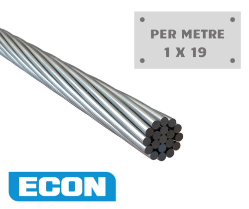 Econ - 3.2mm 1x19 Non Flexible (Per Metre) 316 Stainless Steel  Korean Made