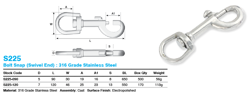 Bolt Snaps - Swivel Eye - Snap Hooks