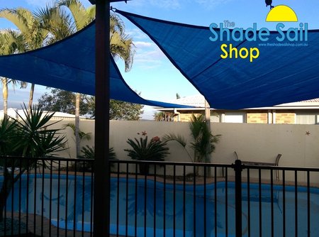 Thanks Sharon for sending these great photo's of you installed shade sails, looks fantastic. Size is right angle triangle shade sail in 5x6x7.8m navy blue.\\n\\n8/08/2016 2:00 PM