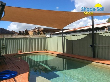 Custom made 5 sided shade sail installed by Jack. Colour is Cappuccino from Comshade with a 10 year uv life span. Thanks for sending in your photo's..\\n\\n8/12/2016 8:11 PM