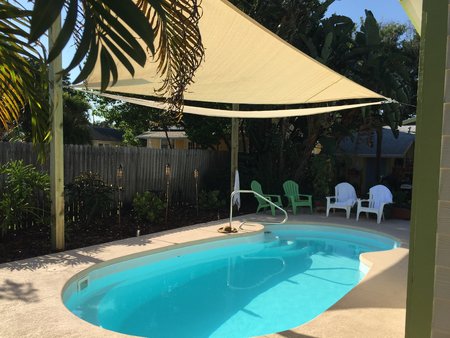 Jennifer from the USA has sent through her pictures of 2x 5x5x5m sand Shade Sail installed over her pool.\\n\\n10/05/2015 12:45 PM